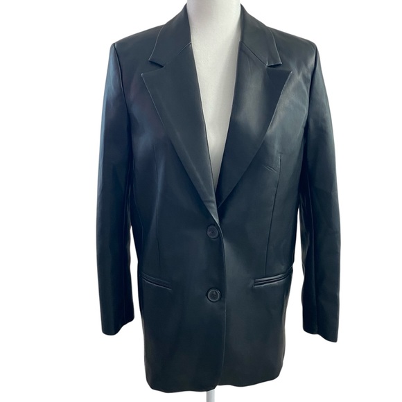 Zara Blogger Favorite Black Faux Leather Blazer Button Front Jacket Size XL NWT - Picture 8 of 16